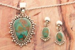 Artie Yellowhorse Genuine Royston Turquoise Sterling Silver Pendant and Earrings Set